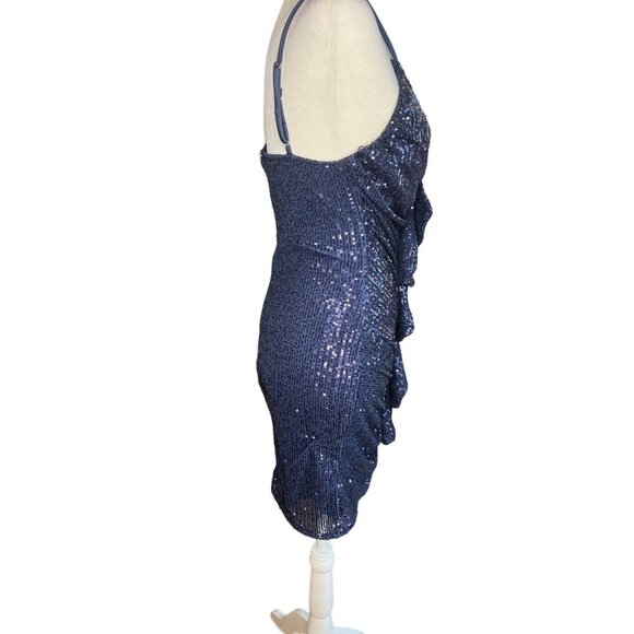 Cefian Blue Sequin Mini Dress With Adjustable Straps & Back Zipper Size M - Picture 7 of 8